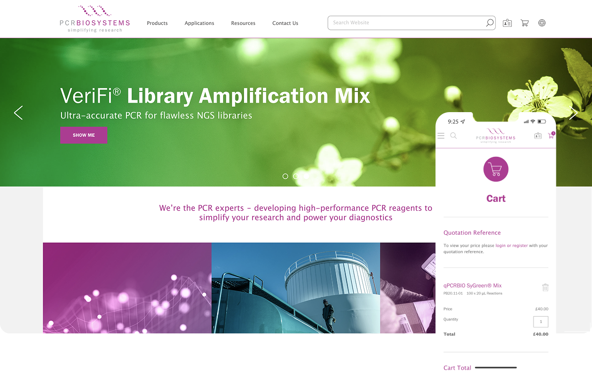 Stills of the PCR Biosystems website on desktop and mobile